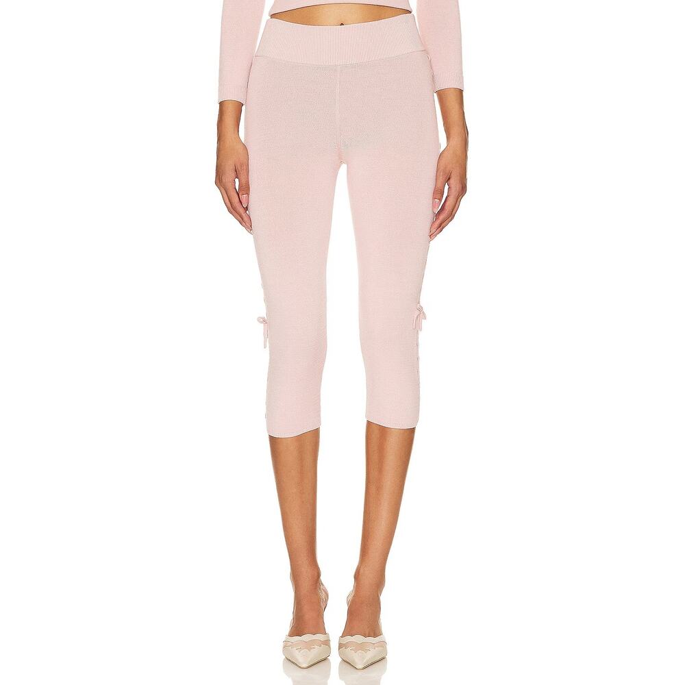 LOBA Callias Knit Capri Pants Bow Dusty Coquette Pink Knit Stretchy Size XXS